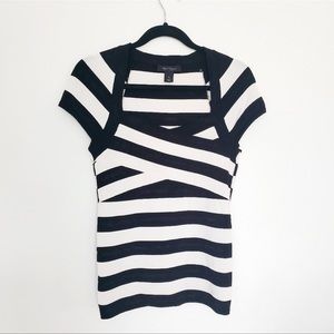 White House Black Market Black and White Striped Short Sleeve Top